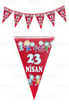 23 Nisan 2li Flama Seti Kırmızı Beyaz Renkli Üçgen Bayrak 160 Cm 15x23 Cm Milli Bayram Çocuk Süsü