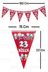 23 Nisan 2li Flama Seti Kırmızı Beyaz Renkli Üçgen Bayrak 160 Cm 15x23 Cm Milli Bayram Çocuk Süsü