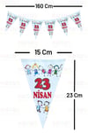 23 Nisan 2li Flama Seti Kırmızı Beyaz Renkli Üçgen Bayrak 160 Cm 15x23 Cm Milli Bayram Çocuk Süsü