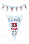 23 Nisan 2li Flama Seti Kırmızı Beyaz Renkli Üçgen Bayrak 160 Cm 15x23 Cm Milli Bayram Çocuk Süsü