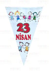 23 Nisan 2li Flama Seti Kırmızı Beyaz Renkli Üçgen Bayrak 160 Cm 15x23 Cm Milli Bayram Çocuk Süsü