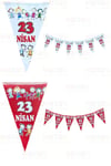 23 Nisan 2li Flama Seti Kırmızı Beyaz Renkli Üçgen Bayrak 160 Cm 15x23 Cm Milli Bayram Çocuk Süsü