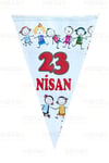 23 Nisan El Ele Çocuklar Üçgen Bayrak Beyaz Flama 10 Bayraklı 160 Cm 15x23 Cm Milli Bayram Süsü
