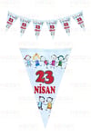 23 Nisan El Ele Çocuklar Üçgen Bayrak Beyaz Flama 10 Bayraklı 160 Cm 15x23 Cm Milli Bayram Süsü