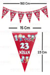 23 Nisan El Ele Çocuklar Üçgen Bayrak Kırmızı Flama 10 Bayraklı 160 Cm 15x23 Cm Milli Bayram Süsü