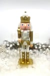 25 Cm Mızraklı Fındıkkıran Gold Beyaz Renkli Kurşun Asker Simli Nutcracker Yılbaşı Yeni Yıl Dekoru