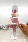 30 Cm Davullu Fındıkkıran Pembe Renkli Kurşun Asker Simli Nutcracker Yeni Yıl Yılbaşı Dekoru