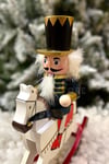 32 cm Atlı Fındıkkıran Gece Mavisi Derin Mavi Ahşap Kurşun Asker Nutcracker Yılbaşı