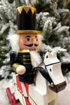32 cm Atlı Fındıkkıran Gece Mavisi Derin Mavi Ahşap Kurşun Asker Nutcracker Yılbaşı
