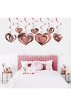 3d Rose Gold Renkli Kalpli Tavan Süsü Estetik Parlak 12 Adet 75 Cm Çift Taraflı Sarkıt Romantik Süs