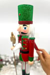 40 Cm Baltalı Fındıkkıran Yeşil Kırmızı Renkli Kurşun Asker Simli Nutcracker Yeni Yıl Yılbaşı Dekoru