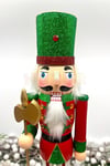 40 Cm Baltalı Fındıkkıran Yeşil Kırmızı Renkli Kurşun Asker Simli Nutcracker Yeni Yıl Yılbaşı Dekoru