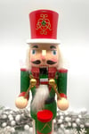 40 Cm Davullu Fındıkkıran Yeşil Kırmızı Renkli Kurşun Asker Simli Nutcracker Yeni Yıl Yılbaşı Dekoru