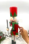 40 Cm Kılıçlı Fındıkkıran Yeşil Kırmızı Renkli Kurşun Asker Simli Nutcracker Yeni Yıl Yılbaşı Dekoru