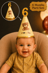 6 Ay Doğum Günü Parti Seti Happy 6 Months Banner Şapka Pasta Süsü Kürdan Süs Yarım Yaş Konsepti