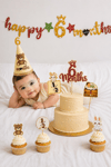6 Ay Doğum Günü Parti Seti Happy 6 Months Banner Şapka Pasta Süsü Kürdan Süs Yarım Yaş Konsepti