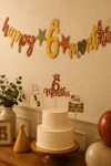 6 Ay Doğum Günü Parti Seti Happy 6 Months Banner Şapka Pasta Süsü Kürdan Süs Yarım Yaş Konsepti