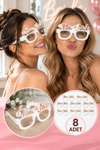 8 Adet Bride Konsepti Gözlük Rose Gold Renk Team Bride Yazılı Beyaz Bekarlığa Veda Partisi Gözlüğü