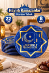 8 Li Ramazan Bayramı Karton Tabak Hayırlı Ramazanlar Baskılı 22 Cm Lacivert Konsept Dini Islami Süsü