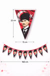 Atatürk Baskılı Flama Kendinden Ipe Dizili Ipli Kağıt Ay Yıldız Şerit Bayrak 160x22cm 10 Parça