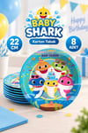Baby Shark Karakterli 8 Adet Tabak Bebek Köpekbalığı Temalı Konsept Lisanslı 23 Cm Orijinal Ürün