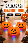 Balkabağı Şekilli Beyaz Işıklı Pilli Tealight Mum Halloween Partisi Cadılar Bayramı 3 Adet 4.5x4.5cm