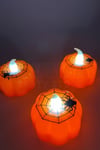 Balkabağı Şekilli Örümcek Baskılı Beyaz Işıklı Pilli Tealight Mum Halloween Partisi 3 Adet 4.5x4.5cm