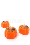Balkabağı Şekilli Örümcek Baskılı Beyaz Işıklı Pilli Tealight Mum Halloween Partisi 3 Adet 4.5x4.5cm