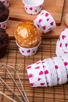 Beyaz 50li Kek Kalıbı Pembe Kalp Baskılı Fırında Dağılmayan 7x3.5 cm Muffin Cupcake Stand Kapsül