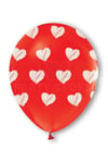 Beyaz Kalp Baskılı Kırmızı Balon 10 Adet 30 Cm Kara Kalem Çizim Tipi Baskı Sevgililer Günü Romantik