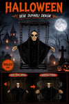 Çılgınca Titreyen Siyah Kafatası Cadı 50x23 Cm Işıklı Sesli Sese Duyarlı Cadılar Bayramı Halloween