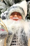 Dans Eden Müzikli Işıklı Noel Baba 30 cm Beyaz Gümüş Kış Temalı Gaz Lambalı Yılbaşı Yeni Yıl Dekoru
