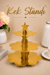 Düz Gold Kek Standı Karton Cup Cake Muffin Standı 3 Katlı Piramit Kurabiye Kulesi Altın Sarısı Renk