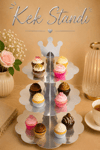 Düz Gümüş Kek Standı Karton Cup Cake Muffin Standı 3 Katlı Piramit Kurabiye Kulesi Silver Gri Renk