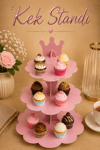 Düz Pembe Kek Standı Karton Cup Cake Muffin Standı 3 Katlı Piramit Kurabiye Kulesi Konsept Renk