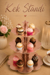 Düz Rose Gold Kek Standı Karton Cup Cake Standı 3 Katlı Piramit Kurabiye Kulesi