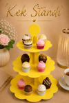 Düz Sarı Kek Standı Karton Cup Cake Muffin Standı 3 Katlı Piramit Kurabiye Kulesi Konsept Renk