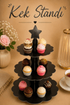 Düz Siyah Kek Standı Karton Cup Cake Muffin Standı 3 Katlı Piramit Kurabiye Kulesi Konsept Renk