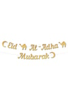 Eid Al - Adha Mubarak Yazılı Kaligrafi Banner Gold Altın Renkli 230x20 Cm Kurban Bayramı Asılan Süs