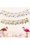 Flamingo Temalı Ananas Yaprak Parti Konsepti 2 Metre Iyiki Doğdun Yazısı Karton Yazı Zigzag Banner
