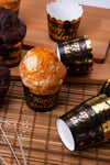 Gold Altın Yaldızlı Siyah 12li Kek Kalıbı Happy Birthday Yazılı Fırında Dağılmayan 6.5x5 Cm Muffin