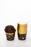 Gold Altın Yaldızlı Siyah 12li Kek Kalıbı Yıldız Konfeti Detaylı Fırında Dağılmayan 6.5x5 Cm Muffin