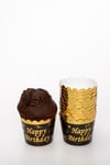 Gold Altın Yaldızlı Siyah 12li Kek Kalıbı Happy Birthday Yazılı Fırında Dağılmayan 6.5x5 Cm Muffin