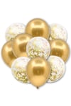 Gold Konfetili Şeffaf Ve Gold Krom Balon Seti 20 Adet 30 Cm Içi Gözüken Altın Sarısı Balon Pulu