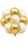 Gold Konfetili Şeffaf Ve Gold Metalik Balon Seti 20 Adet 30 Cm Içi Gözüken Altın Sarısı Pullu Balon