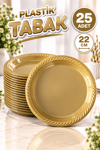 Gold Renginde 22cm 25li Parlak Tabak Renkli Dayanıklı Altın Plastik Doğum Günü Parti Tabağı