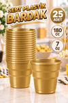 Gold Renk 25 Li Plastik Bardak Altın Rengi 180 Cc 7 Oz Sert Doğum Günü Partisi Meşrubat Bardağı
