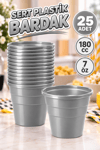 Gümüş Renk 25 Li Plastik Bardak Gri Rengi 180 Cc 7 Oz Silver Doğum Günü Partisi Meşrubat Bardağı