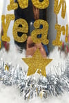 Gümüş Renk Yılbaşı Şapkası Karton Happy New Year Baskılı Simli Parlak Püsküllü Gri Silver Büyük Boy