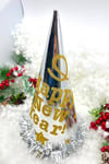 Gümüş Renk Yılbaşı Şapkası Karton Happy New Year Baskılı Simli Parlak Püsküllü Gri Silver Büyük Boy